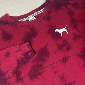 PINK Victoria's Secret Burgundy Tie Dye Pullover Spirit Sweatshirt Dog Logo